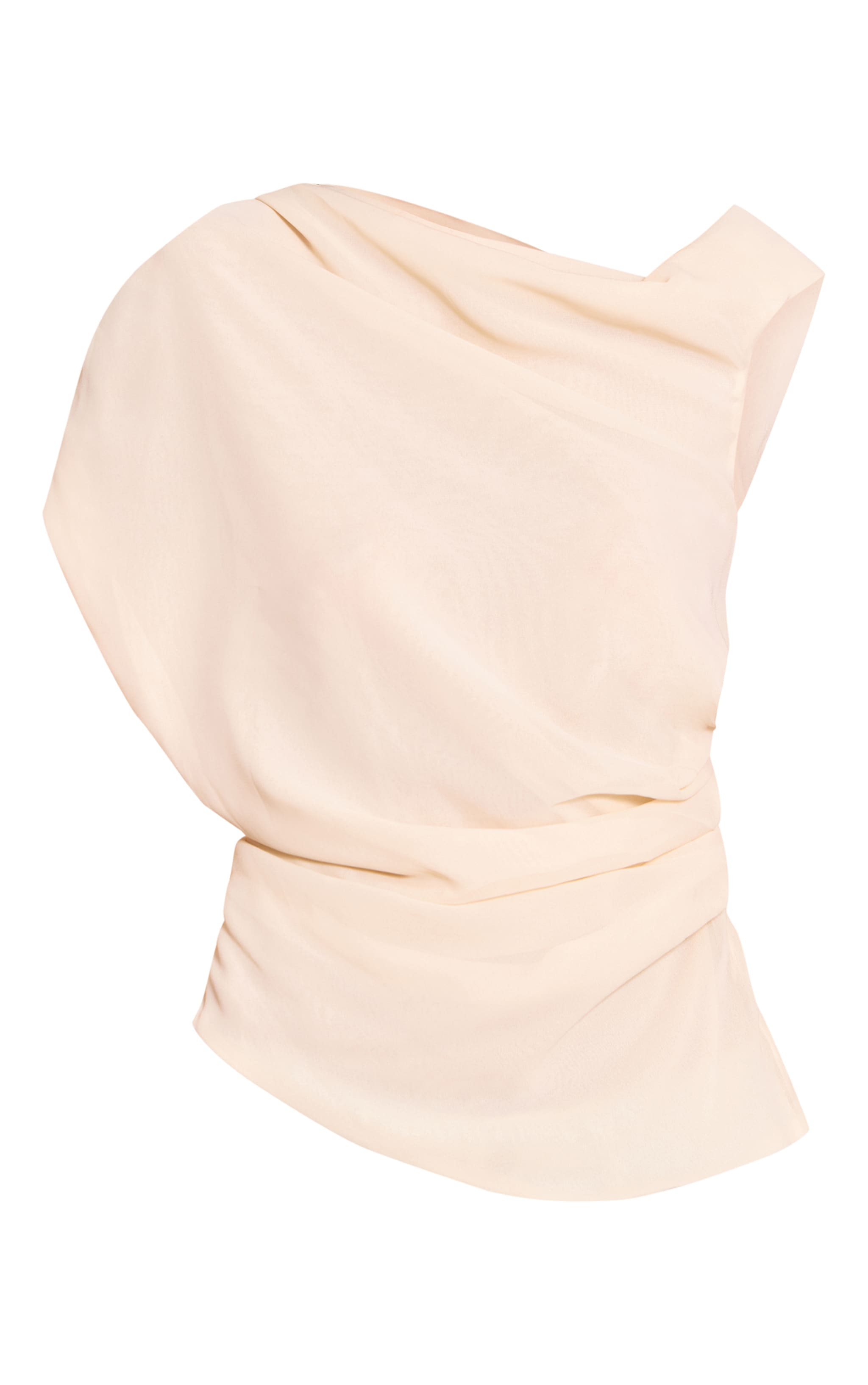 Cream  Chiffon Asymmetric Drapey Long Top image 5