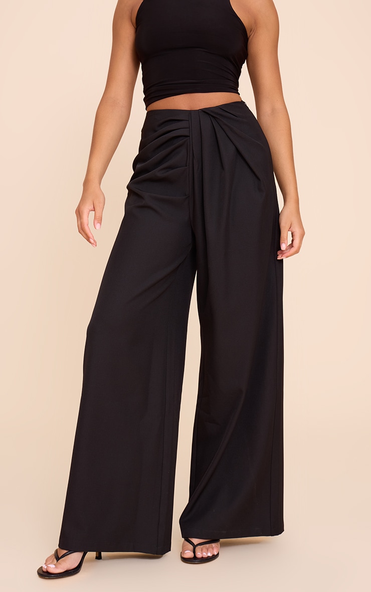 Black Tailored Woven Pleat Detail Wide Leg Pants image 2