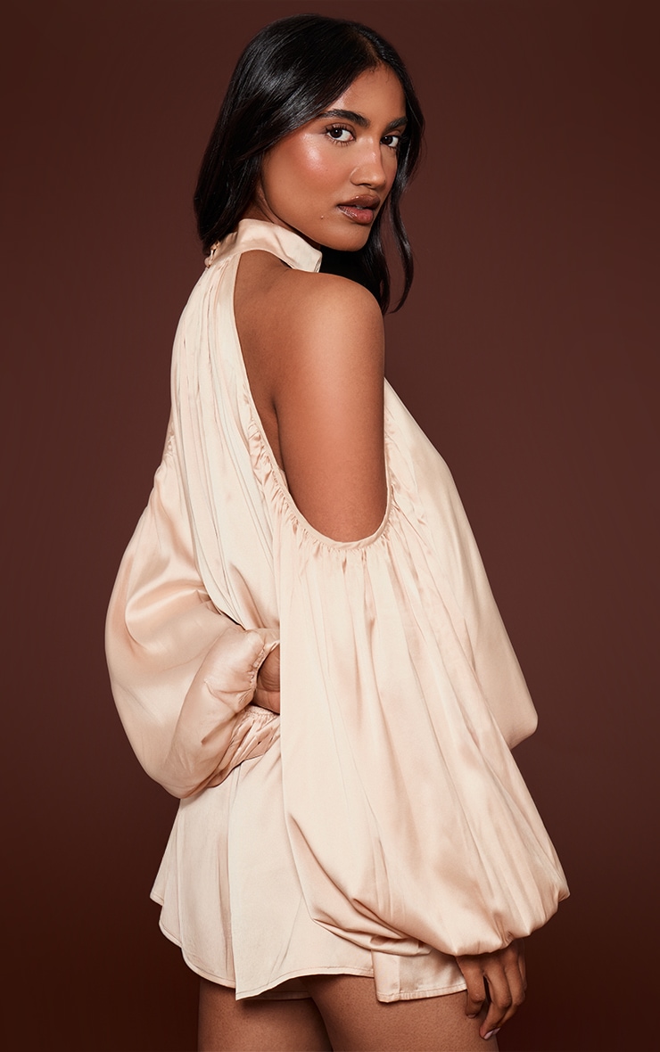 Champagne High Neck Cold Shoulder Romper image 2