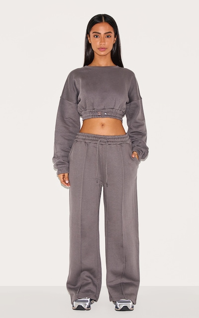 Petite Steel Blue Wide Leg Seam Detailed Sweatpants