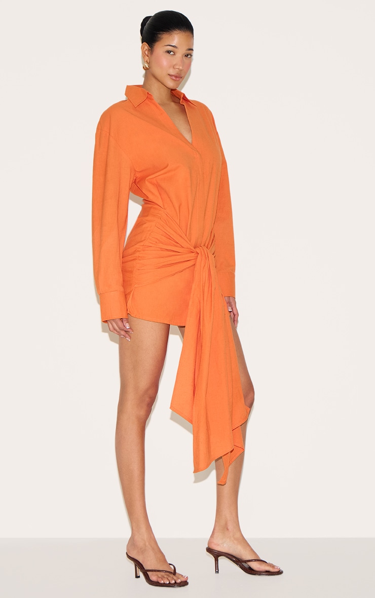 Burnt Orange Wrap Detail Shirt Dress image 3
