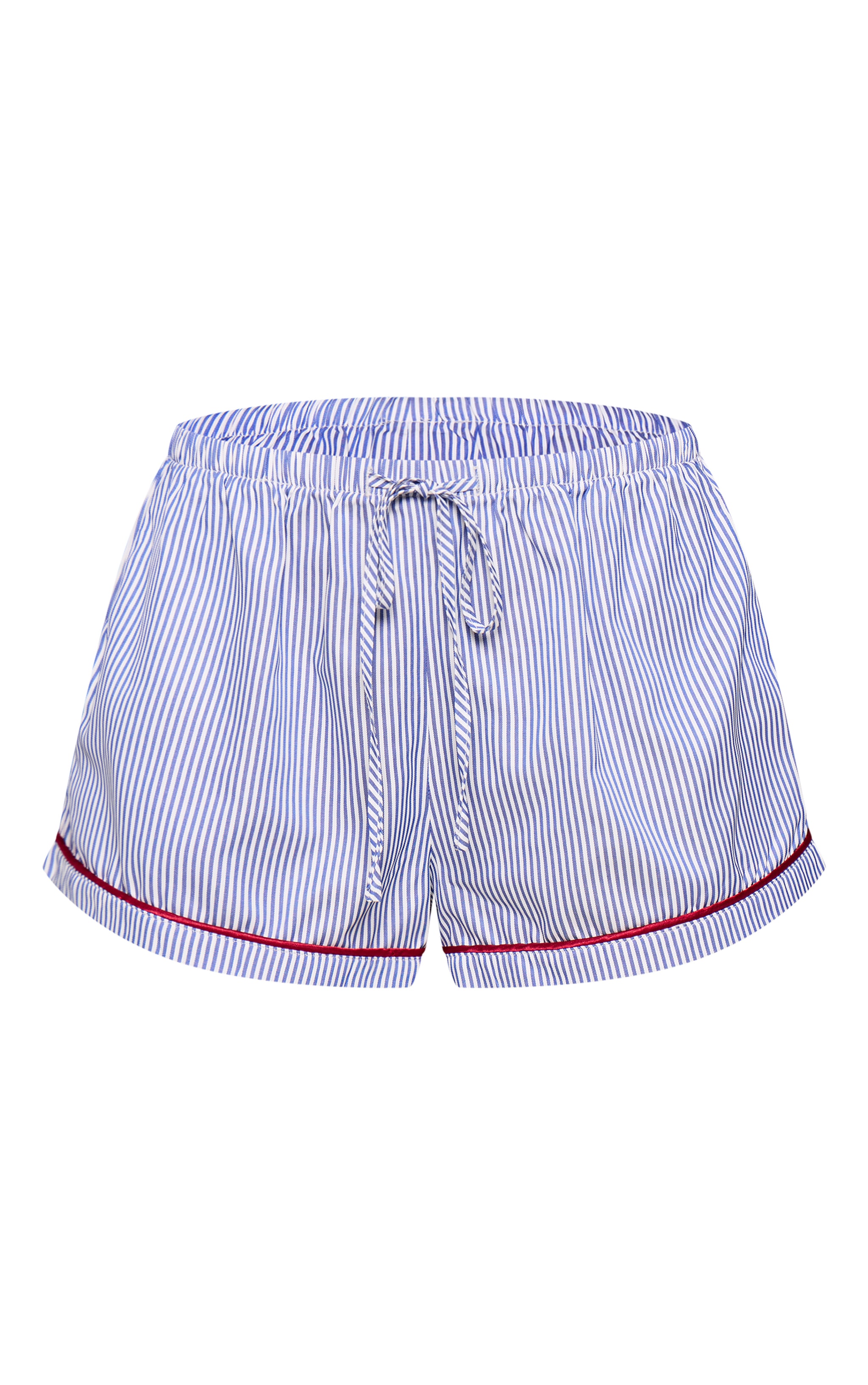 Blue Striped Contrast Piping Detail Shorts image 6
