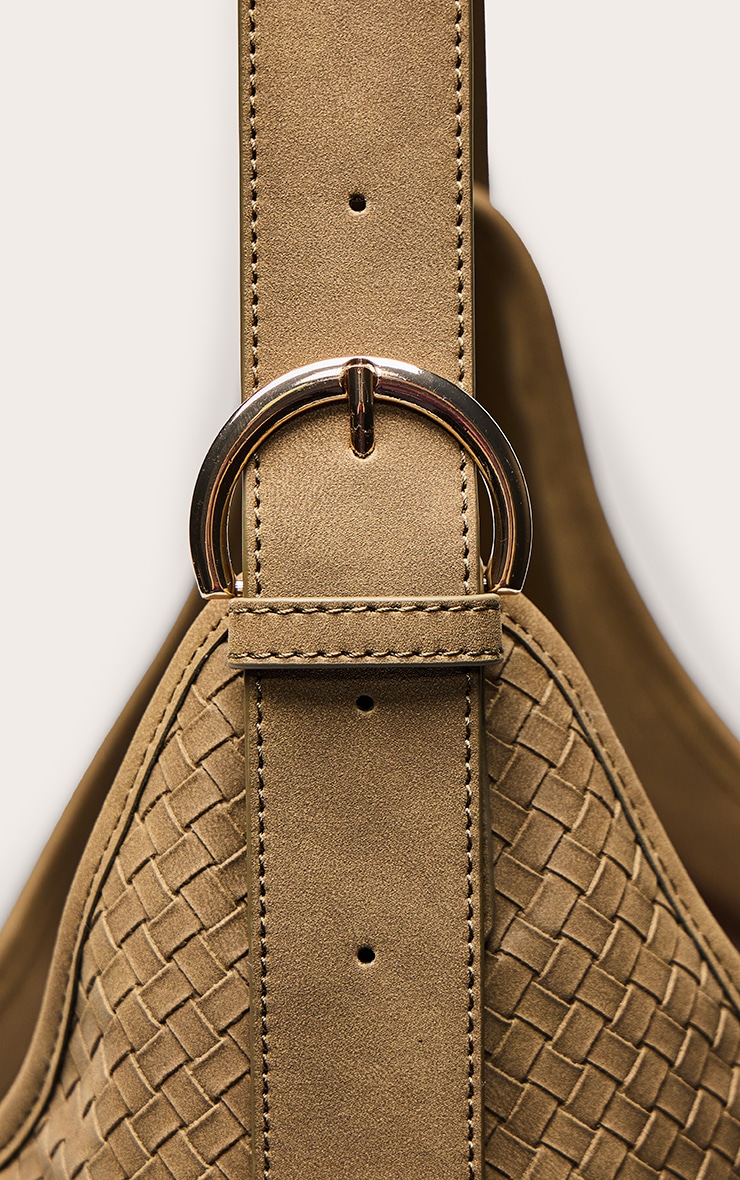 Olive Faux Suede Woven Shoulder Bag image 4