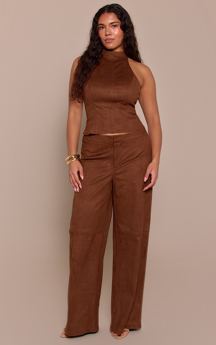 Shape Brown Suede Seam Front Wide Leg Trouser image 1