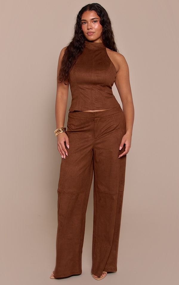 Shape Brown Suede Seam Front Wide Leg Trouser 