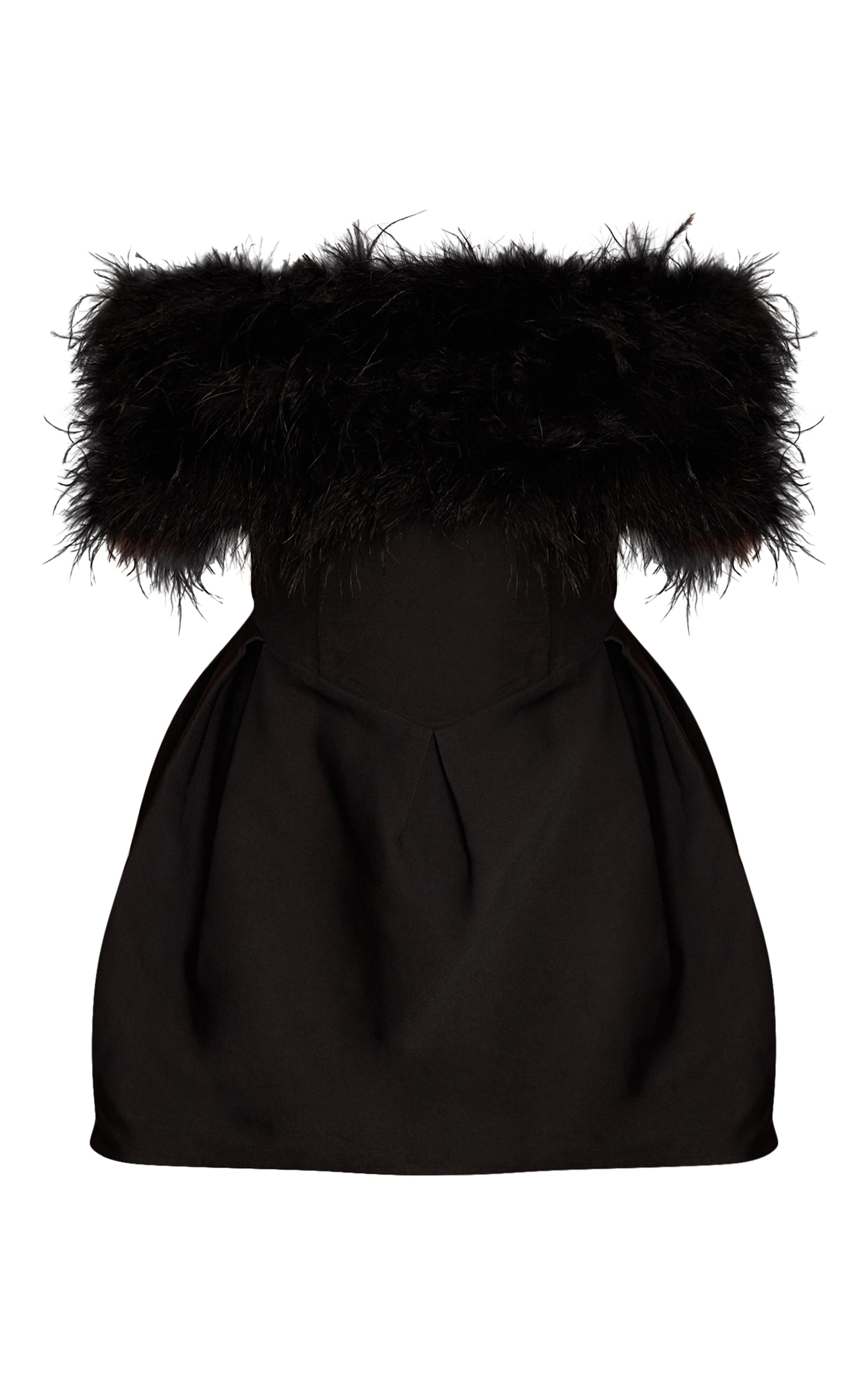 Mini robe trompette tissée deluxe noire à col bardot en plumes image 5