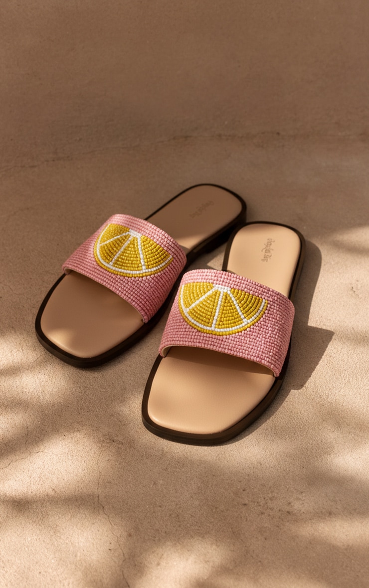 Pink Lemon Embellished Mule Flat Sandals