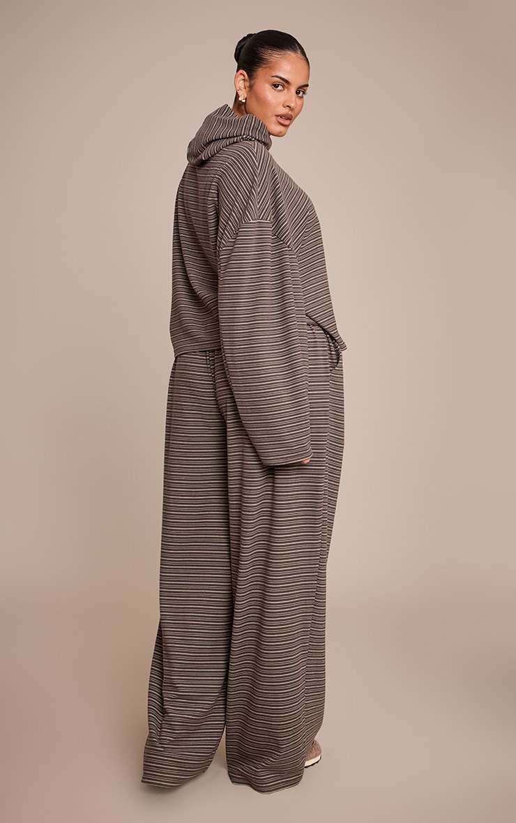 Plus Dark Green Striped Soft Fleece Straight Leg Joggers image 3