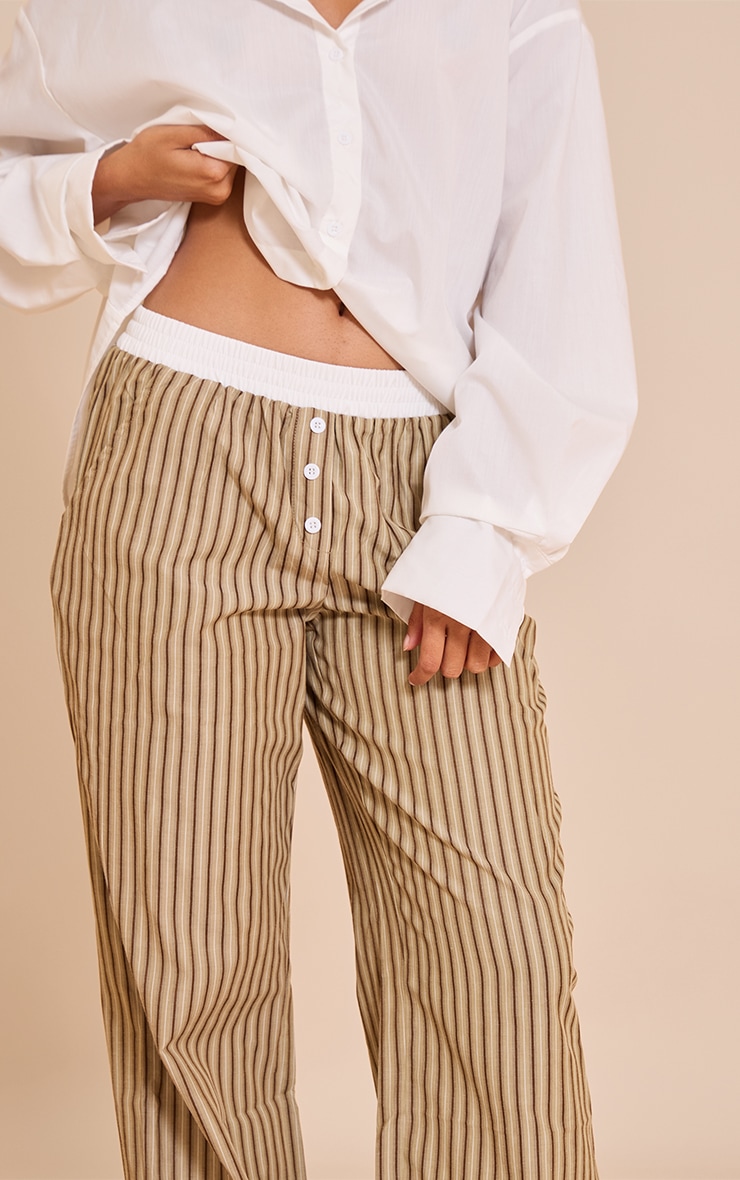 Chocolate Pinstripe Cotton Poplin Contrast Waistband Pant image 4