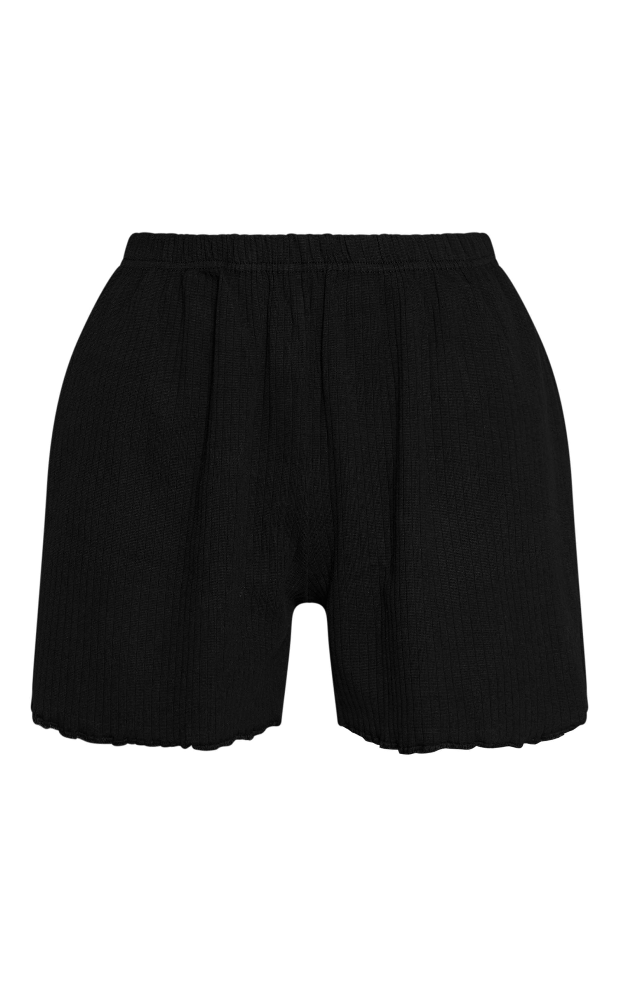 Black Ribbed Slouchy Pyjama Shorts image 6