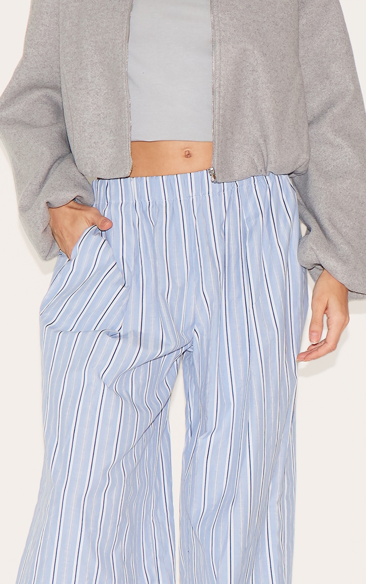 Blue Pinstripe Elasticated Waist Wide Leg Pants image 4