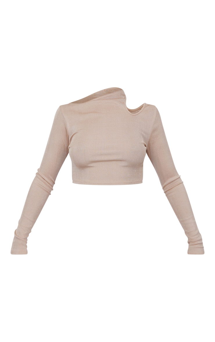 Crop top bandage en acétate côtelé sable à épaule dénudée image 5