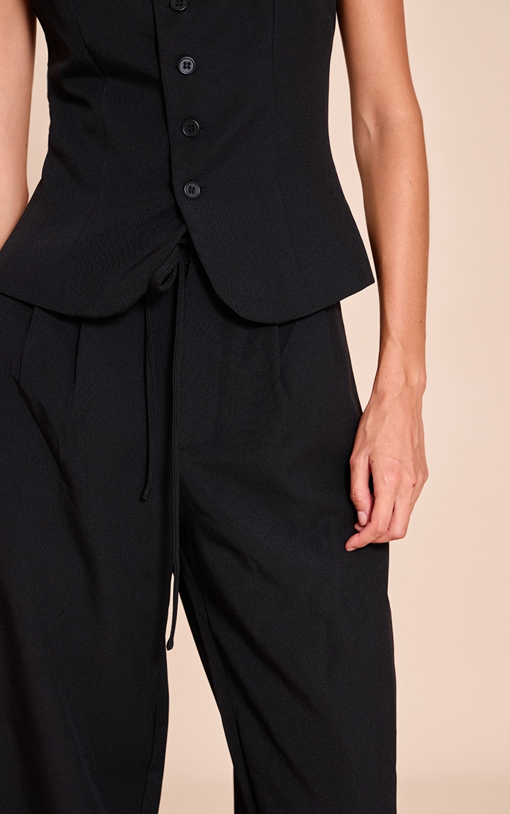 Black Tailored Tie Detail Woven Wide Leg Pants image 4