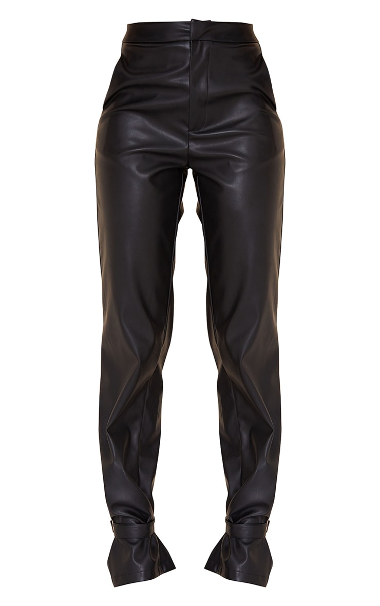 Black Faux Leather Tie Ankle Straight Leg Pants image 5