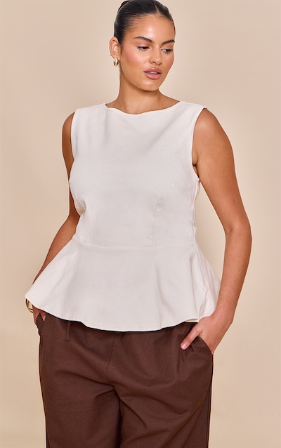 Plus Ecru Boatneck Peplum Sleeveless Denim Top