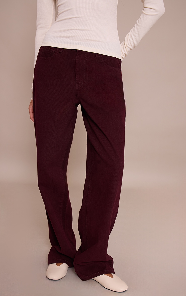 Burgundy Mid Rise Straight Leg Jeans image 2