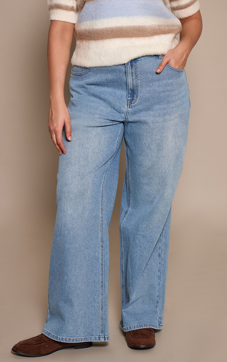 Plus Mid Blue High Waist Stretch Straight Leg Jean image 2