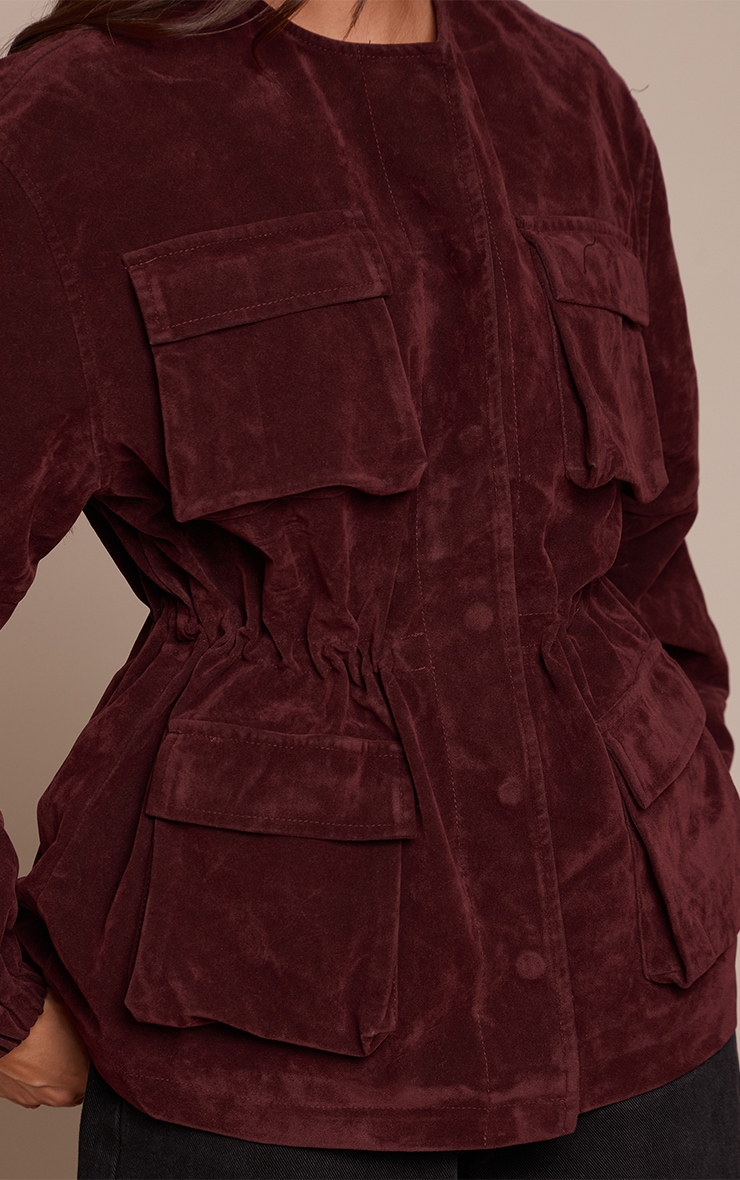 Veste structurée en suédine bordeaux à taille ajustable et poches image 4