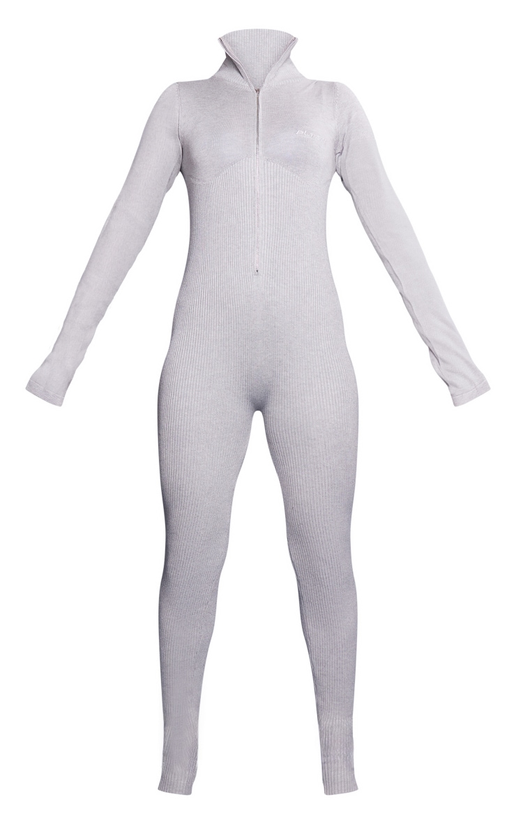 PRETTYLITTLETHING Grey Ribbed Knit Ski Base Layer Jumpsuit image 5