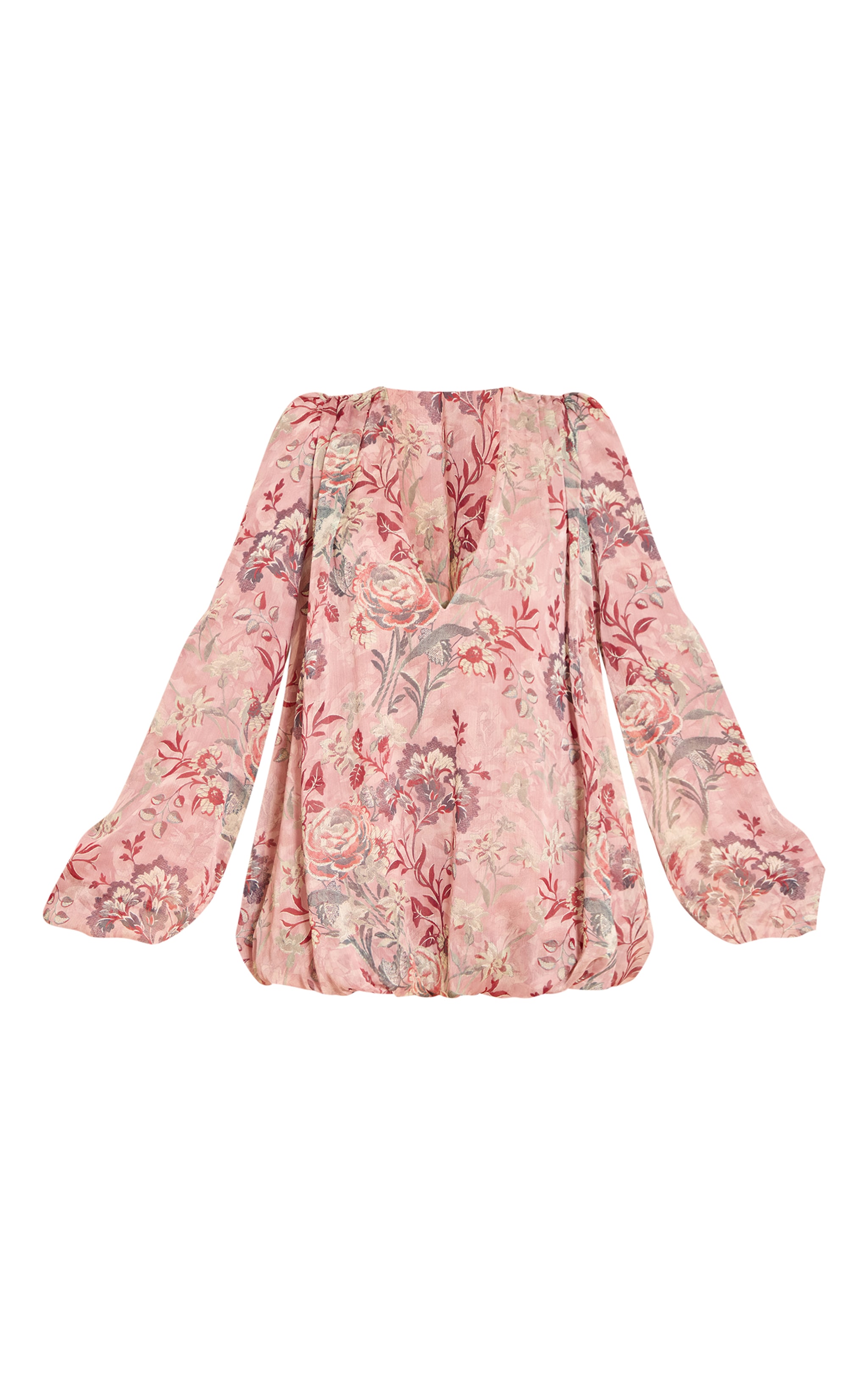 Blush Floral Print Plunge Puff Sleeve Shift Dress image 5