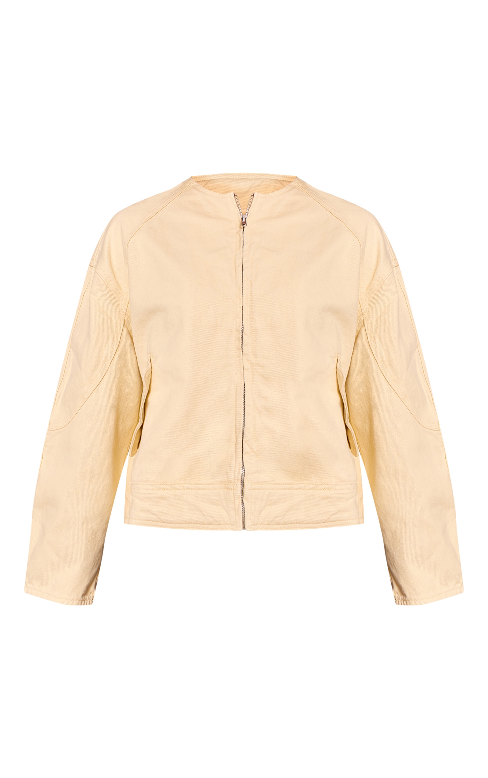 Butter Cream Round Neck Balloon Sleeve Denim Jacket image 5