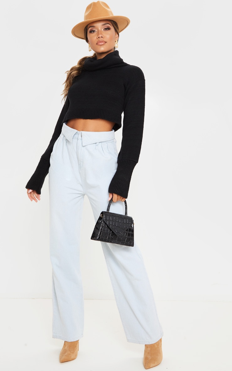 black roll neck crop jumper