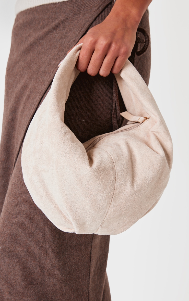 Cream Faux Suede Round Mini Grab Bag image 2