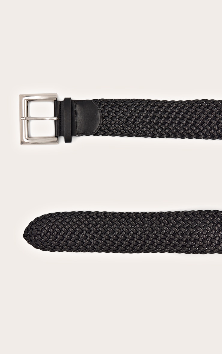 Black Thick Weave Square Buckle Belt image 3