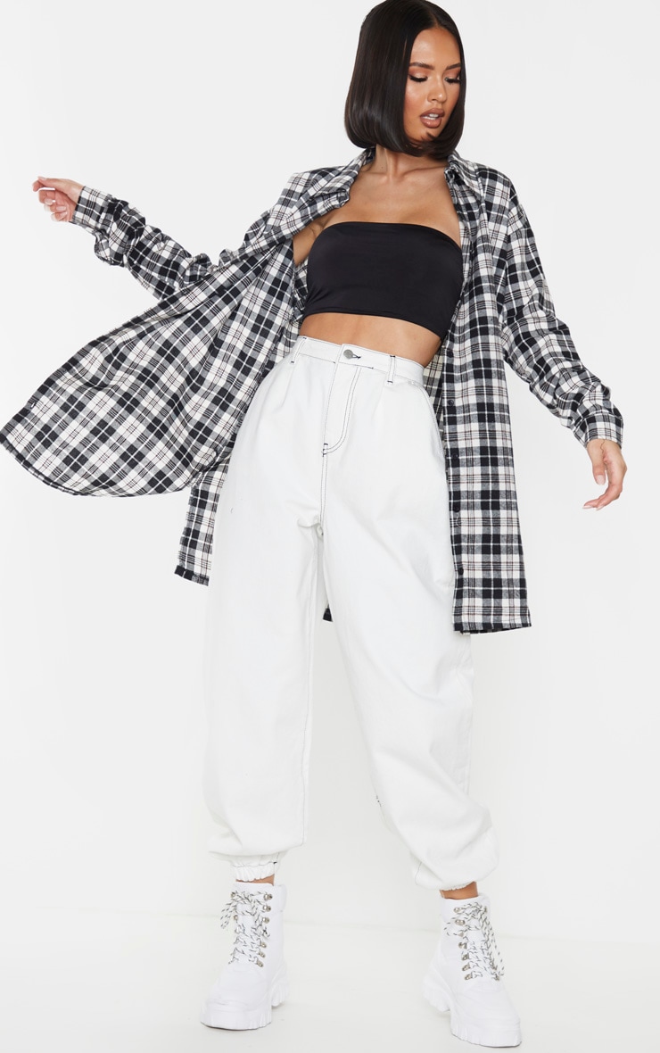 White Contrast Stitch Cuffed Extreme Jogger Jeans