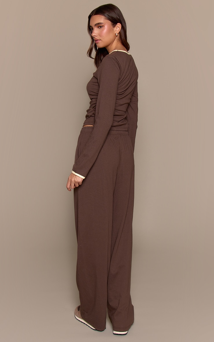 Chocolate Cotton Contrast Drawstring Relaxed Joggers image 3