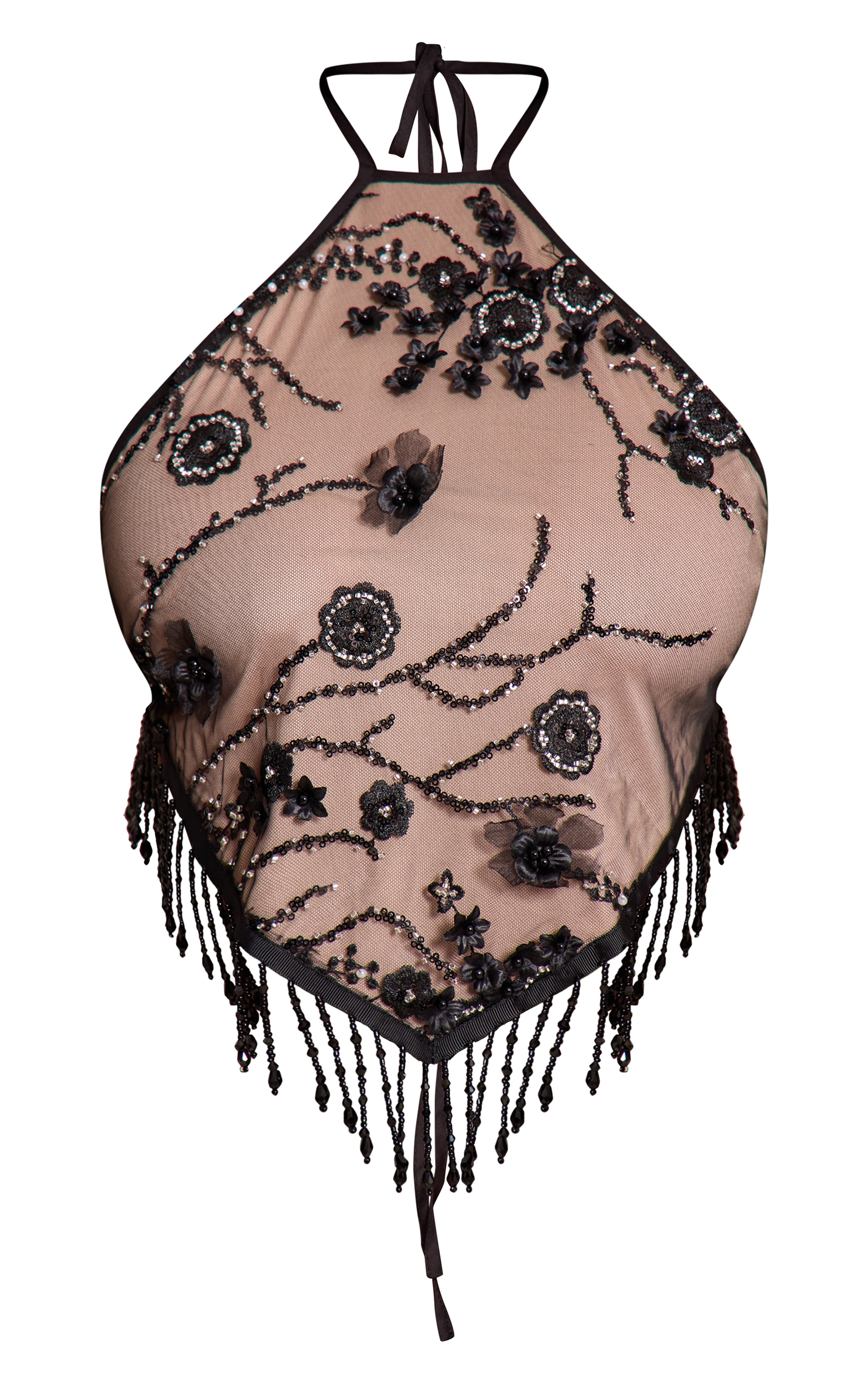 Shape Black Lace Sequin Halter Neck Top image 5