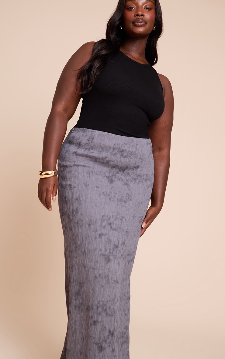 Plus Charcoal Textured Printed Maxi Skirt image 4