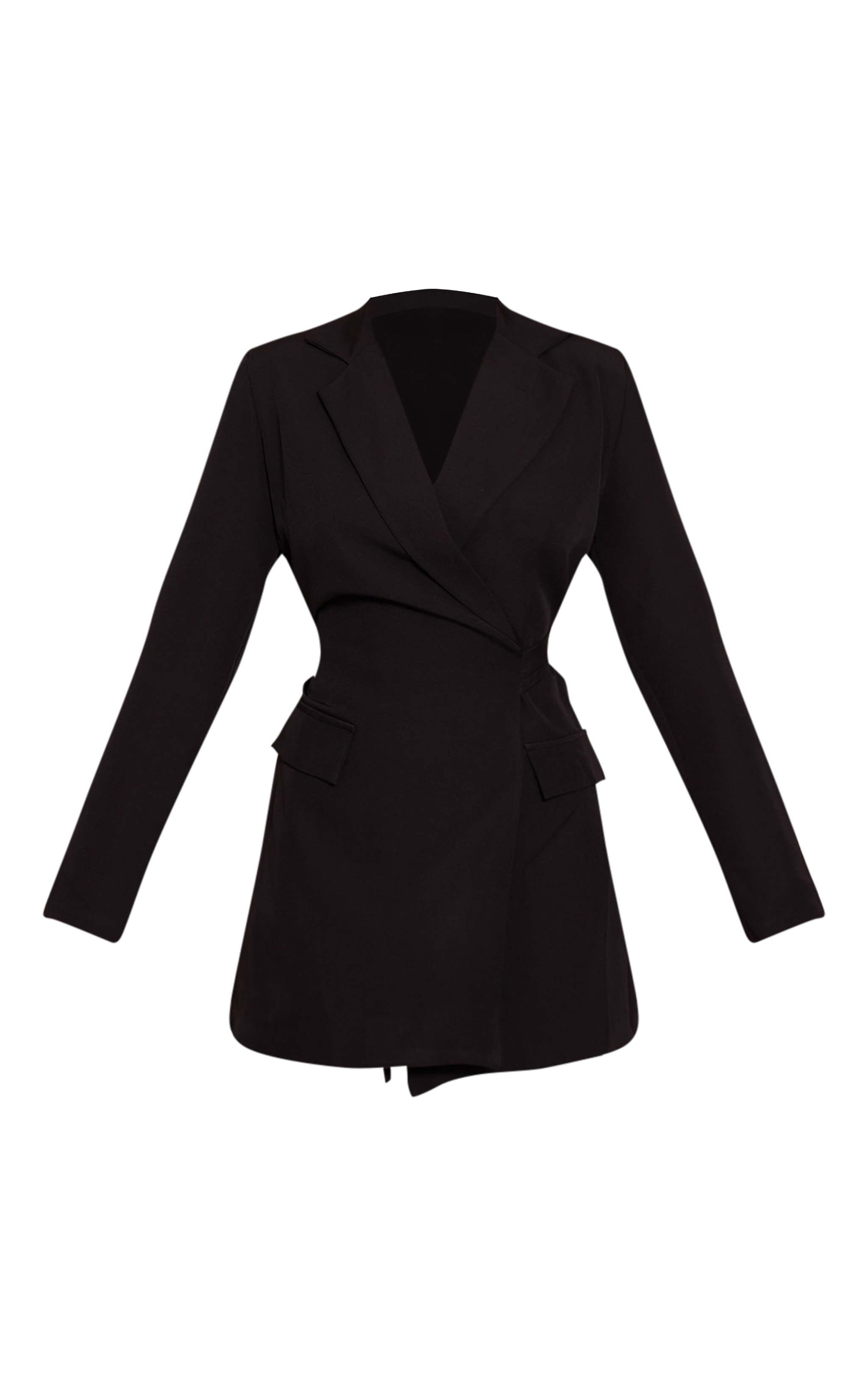 Black Woven Wrap Tie Blazer Dress image 5
