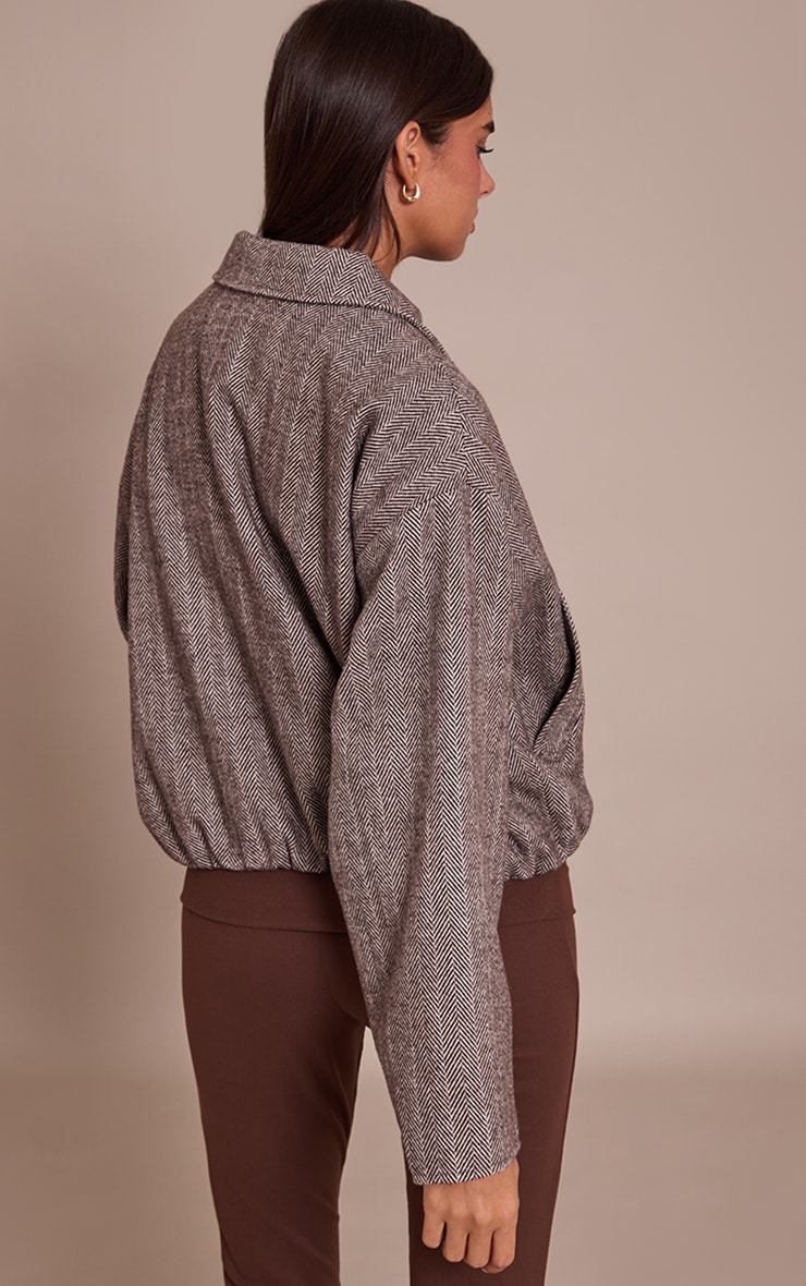 Chocolate Herringbone Bomber Jacket image 2