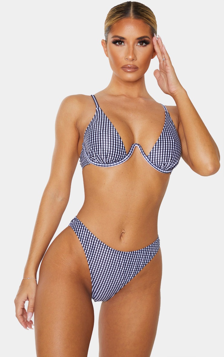 Haut de maillot de bain à armatures noir imprimé vichy