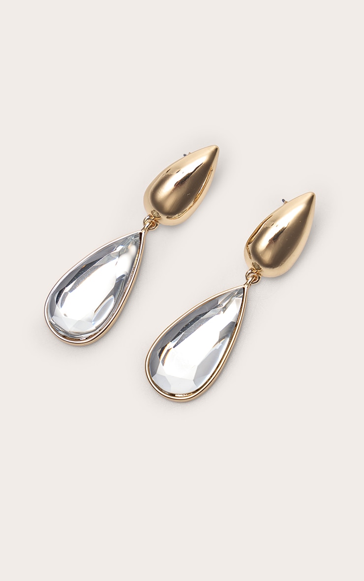 Gold Tear Drop Crystal Statement Earrings image 3