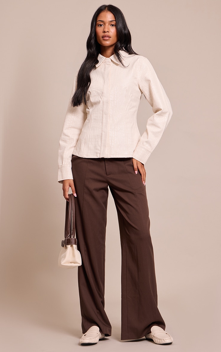 Tall Cream Snake Print Coated Cinched Denim Shirt image 3