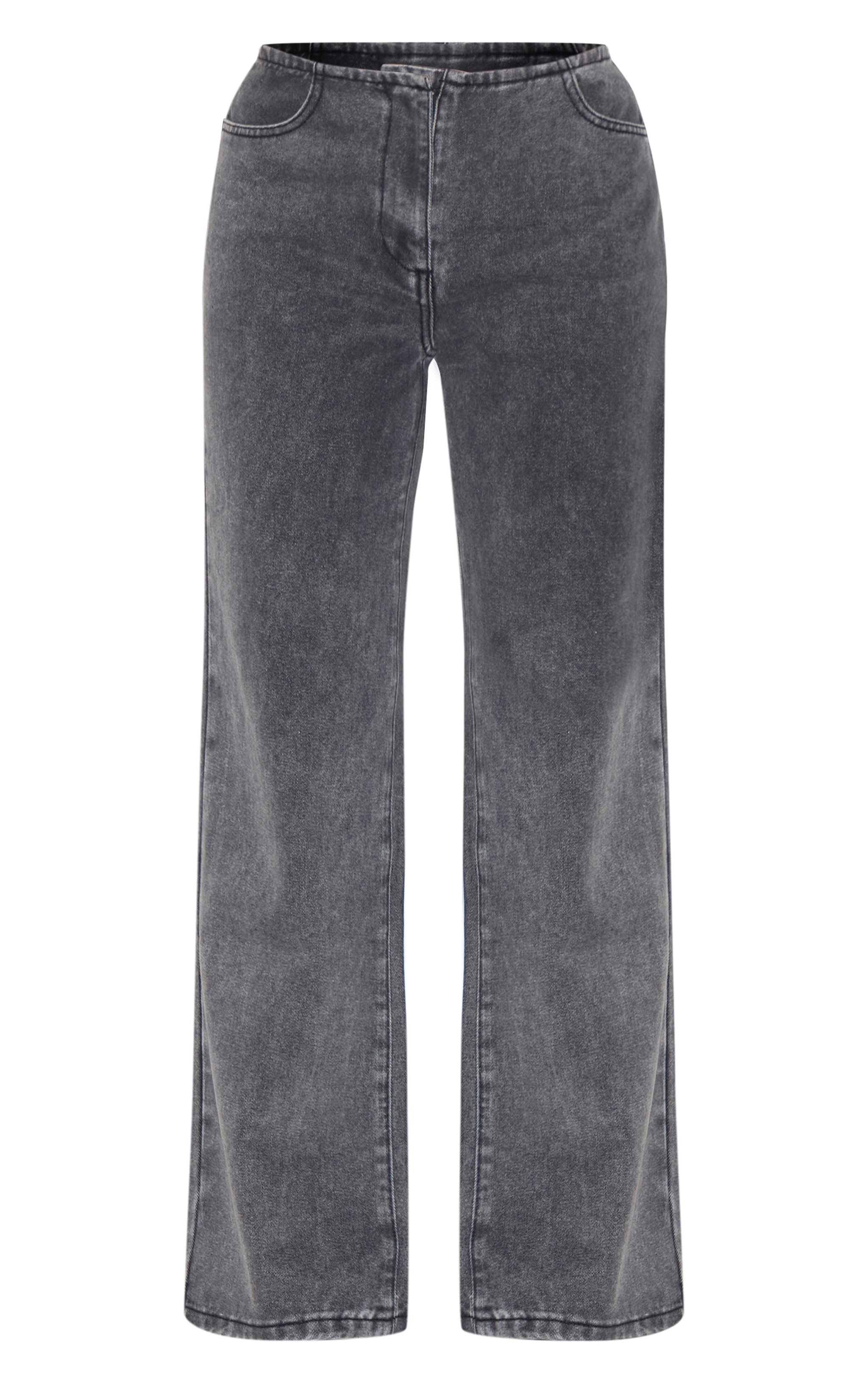 Jean droit gris délavé à taille haute et bande invisible image 5
