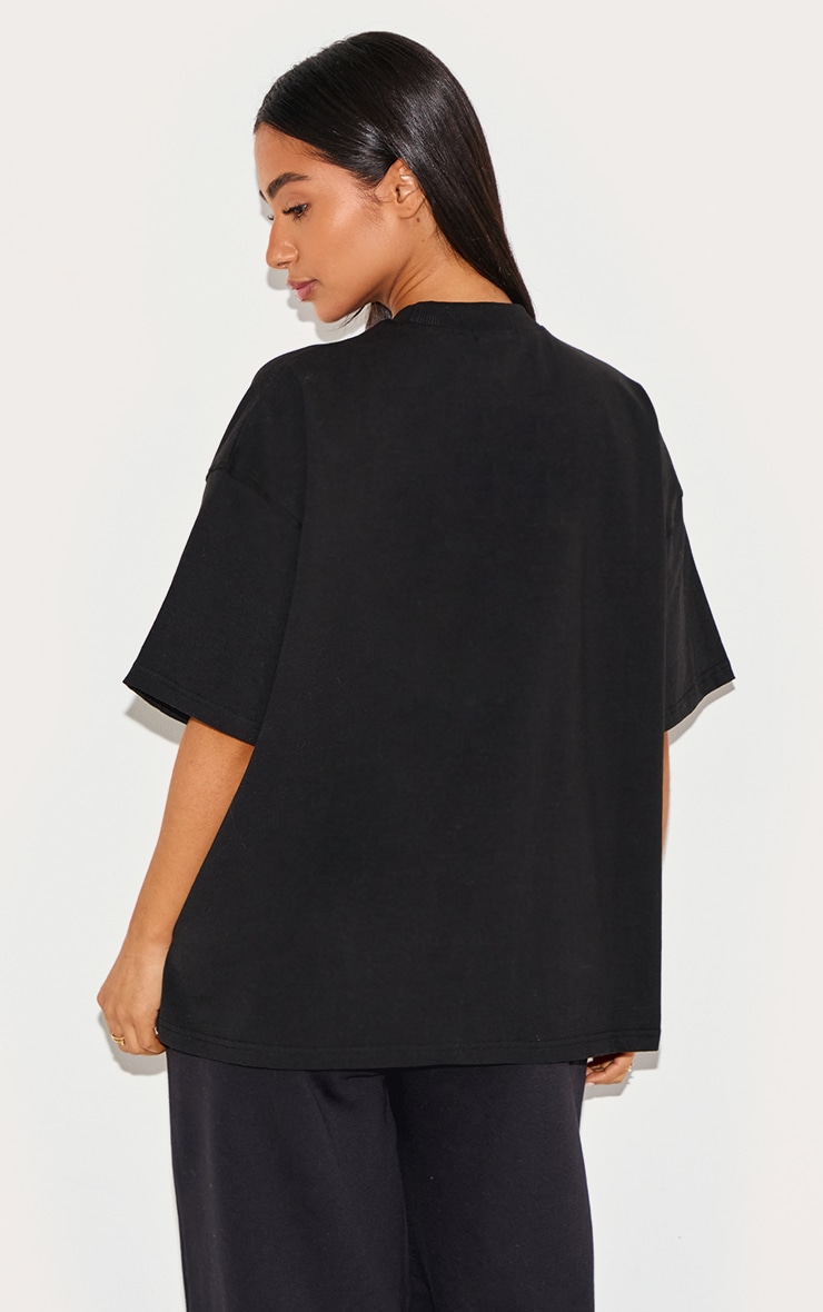 Petite Black Embossed Oversized T-shirt image 2