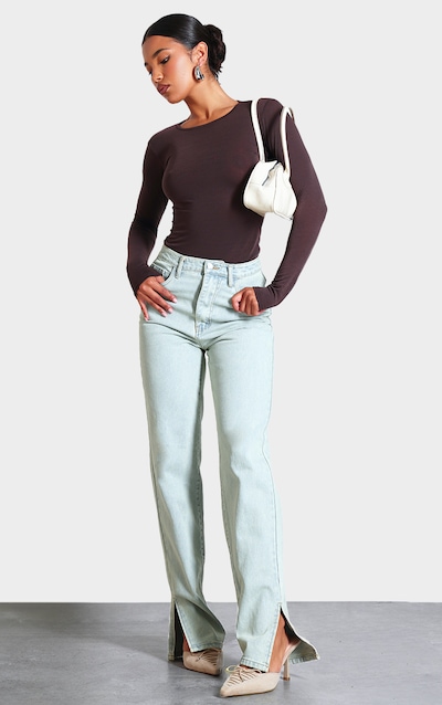 Light Blue Vintage Wash Split Hem Jeans