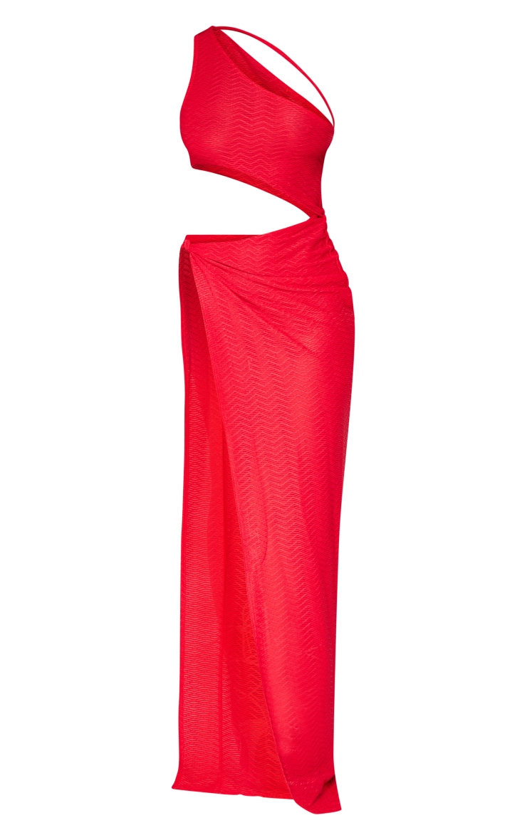 Shape Red Sheer Textured One Shoulder Split Midaxi Dress image 5