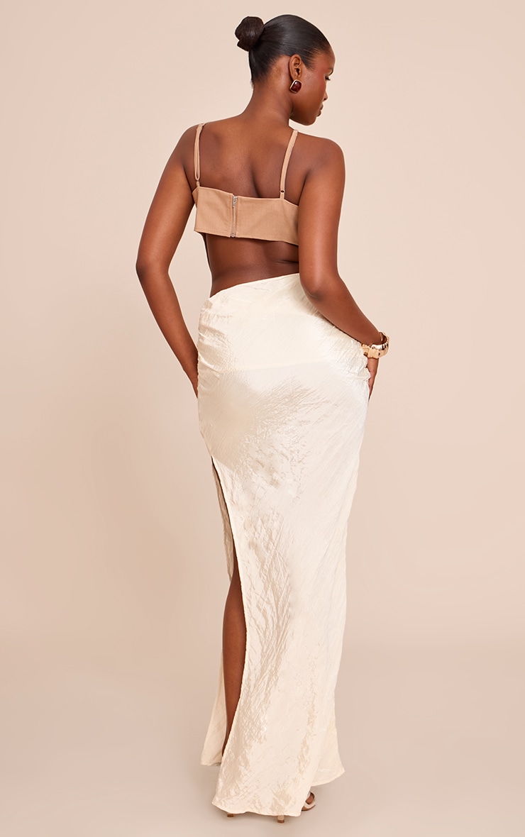 Cream Textured Woven Maxi Skirt image 3