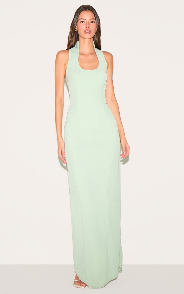 Mint Green Woven Scoop Neck Maxi Dress image 3