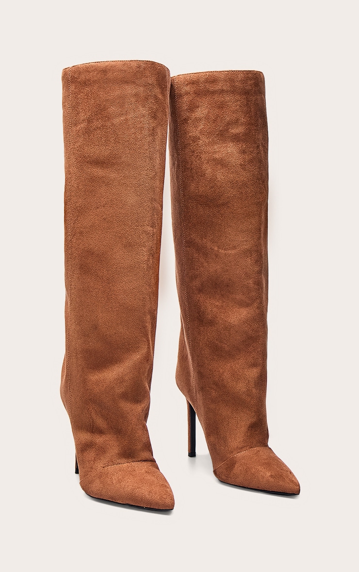 Tan Faux Suede Ruched Knee Boots image 3