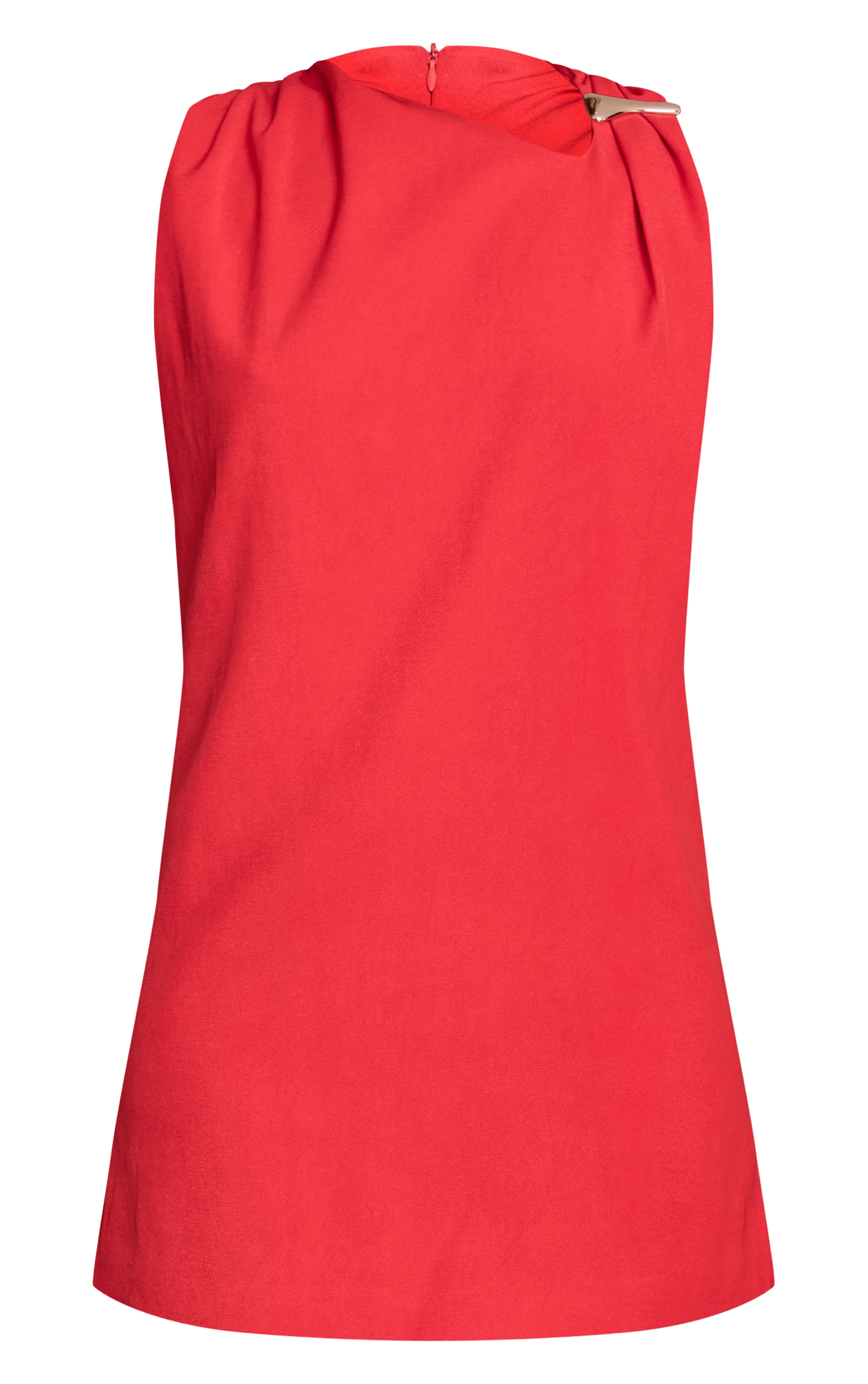 Red Woven Asymmetric Trim Detail Mini Dress image 5