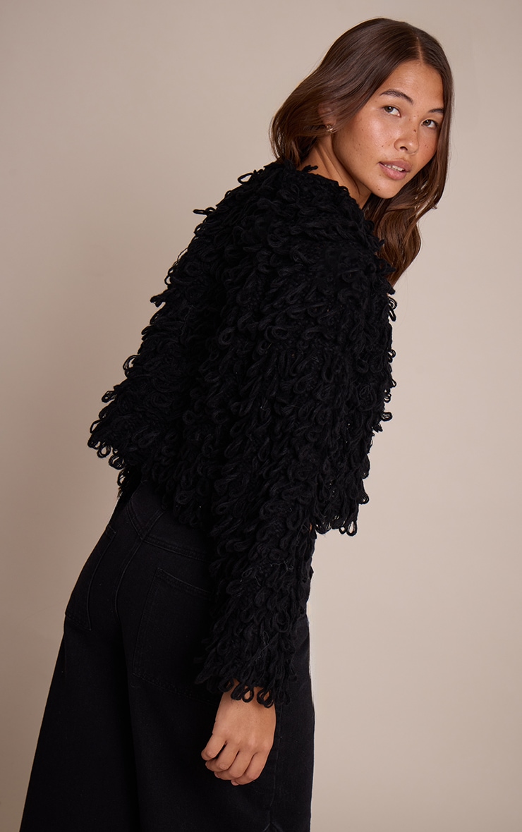 Black Loop Knit Oversized Cardigan image 2