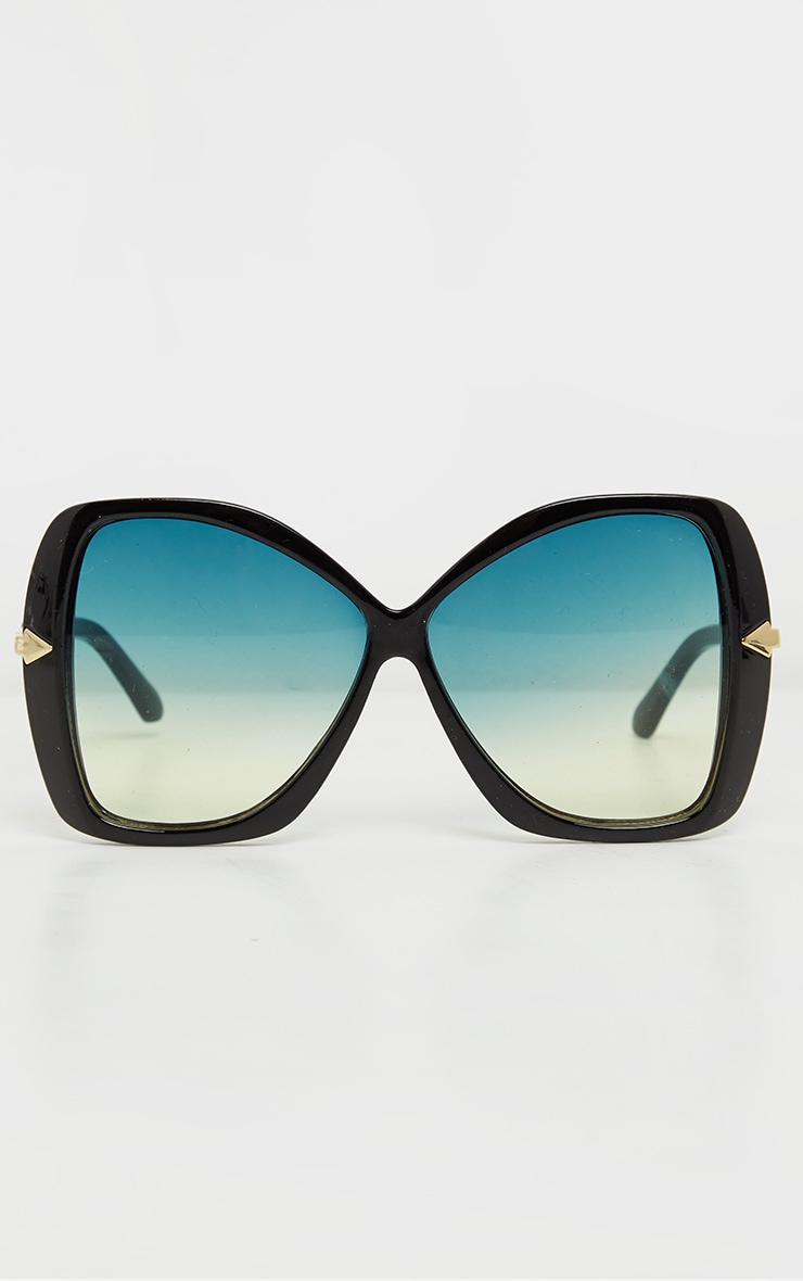 Black Oversized Angled Square Sunglasses image 2