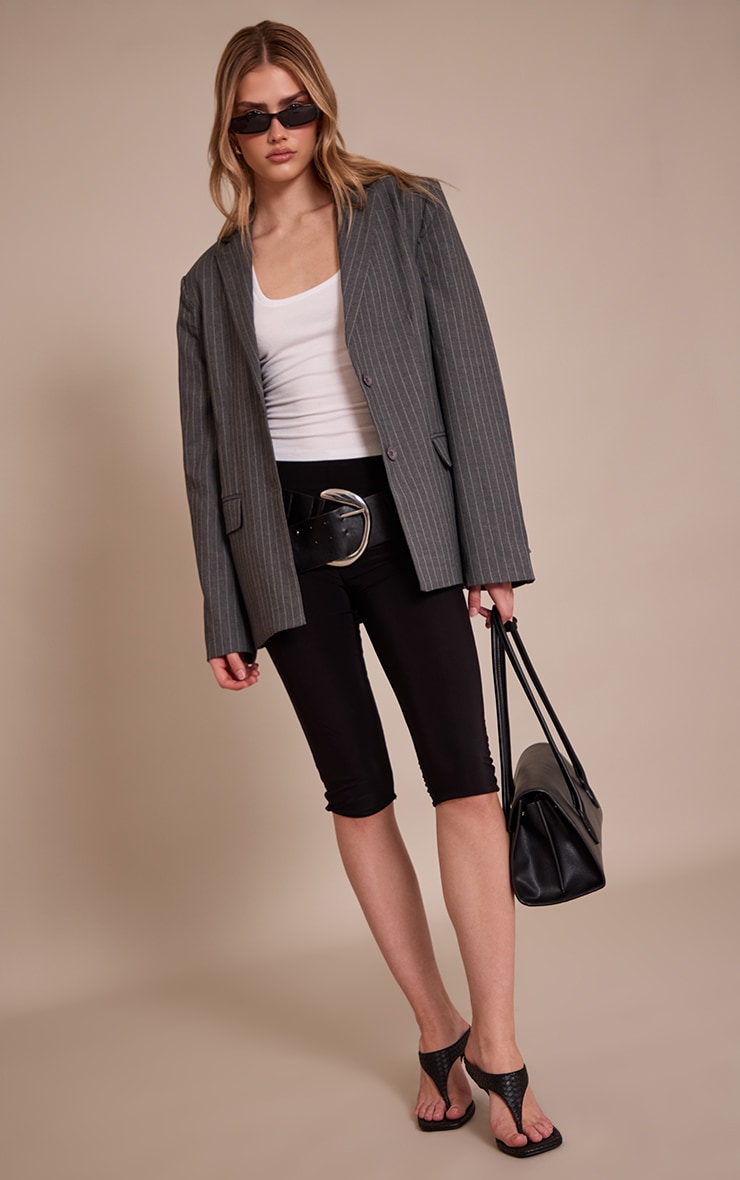 Grey Pinstripe Boyfriend Premium Blazer image 3