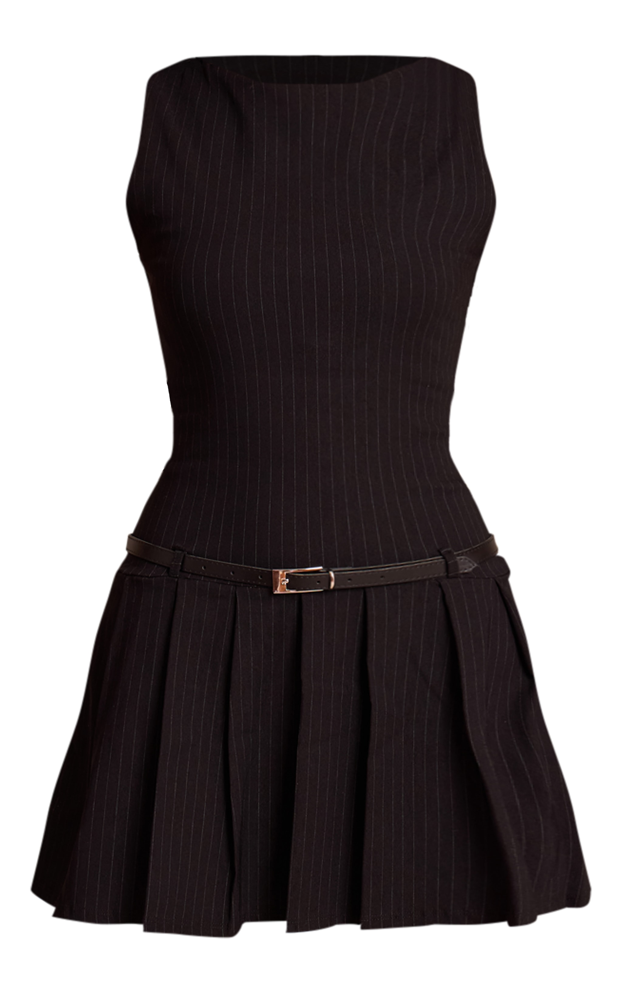 Black Stretch Woven Boat Neck Belted Shift Dress image 5