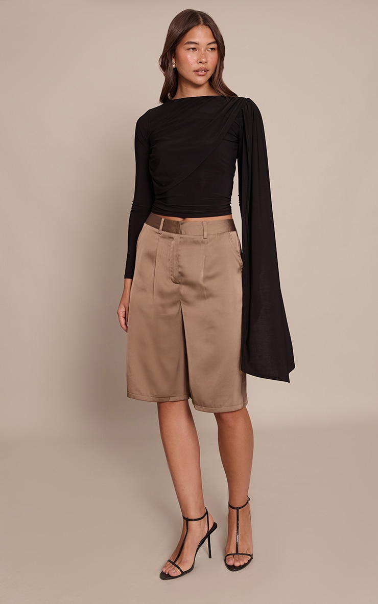 Mocha Satin Pleated Jorts